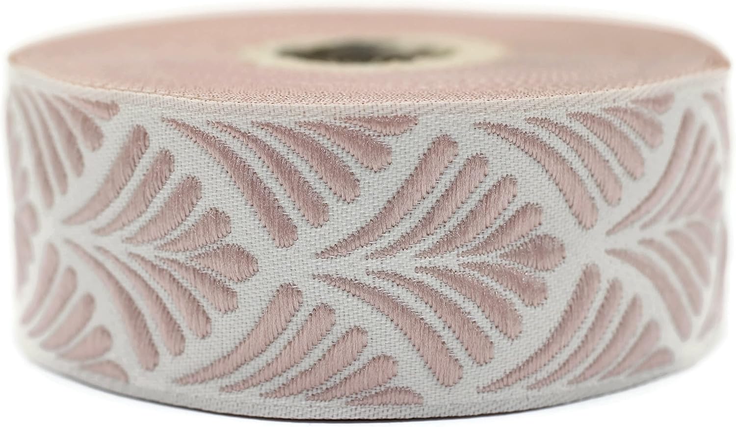 11 Yard Spool 1.37 Inch Wide Pink Seashell Embroidered Woven Seashell Jacquard Ribbon 35273