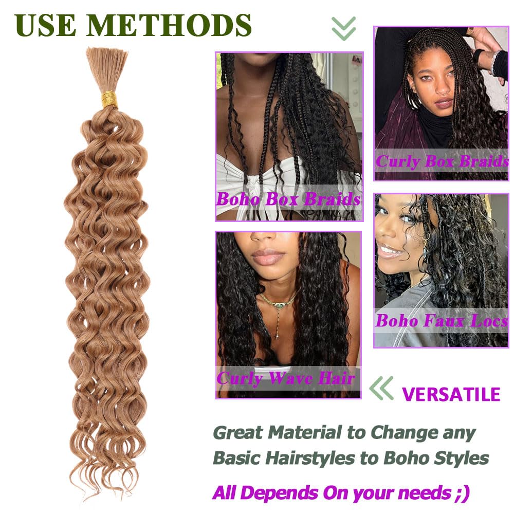 Kachanaa 18 Inch Deep Wave Human Hair 20% Mixed for Boho Box Braids 2 Bundles Deep Wave Curly Braiding Human Hair Extensions for Goddess Braids /27# - Image 3