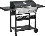 Outsunny Propane Gas Grill with 4 Main Burners, 1 Side Burner, 40,000 BTU Outdoor BBQ Grill Cart with Wheels, Warming Rack, Shelves, Thermometer, Bottle Opener, Black