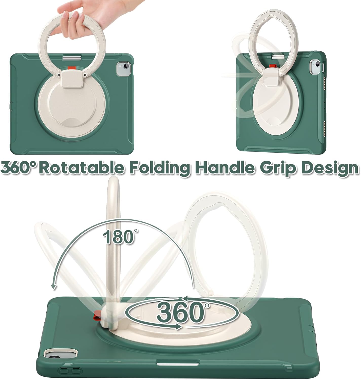 Compatible with iPad Air 33.0cm M3 2025/Air 33.0cm M2 2024 Shockproof Rugged Hybrid Protective Case Unibody + Kids Holder, Swivel Stand for Air 33.0cm M3 (Green 2