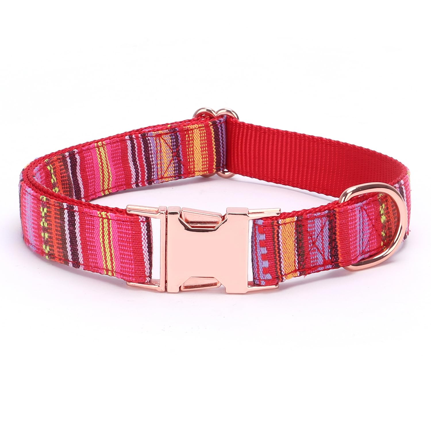 haoyueer Mehrfarbiges gestreiftes Hundehalsband, weich, verstellbar, mit Metallschnalle für kleine, mittelgroße und große Hunde, perfektes Haustierhalsband, Geschenk (S, Rot)