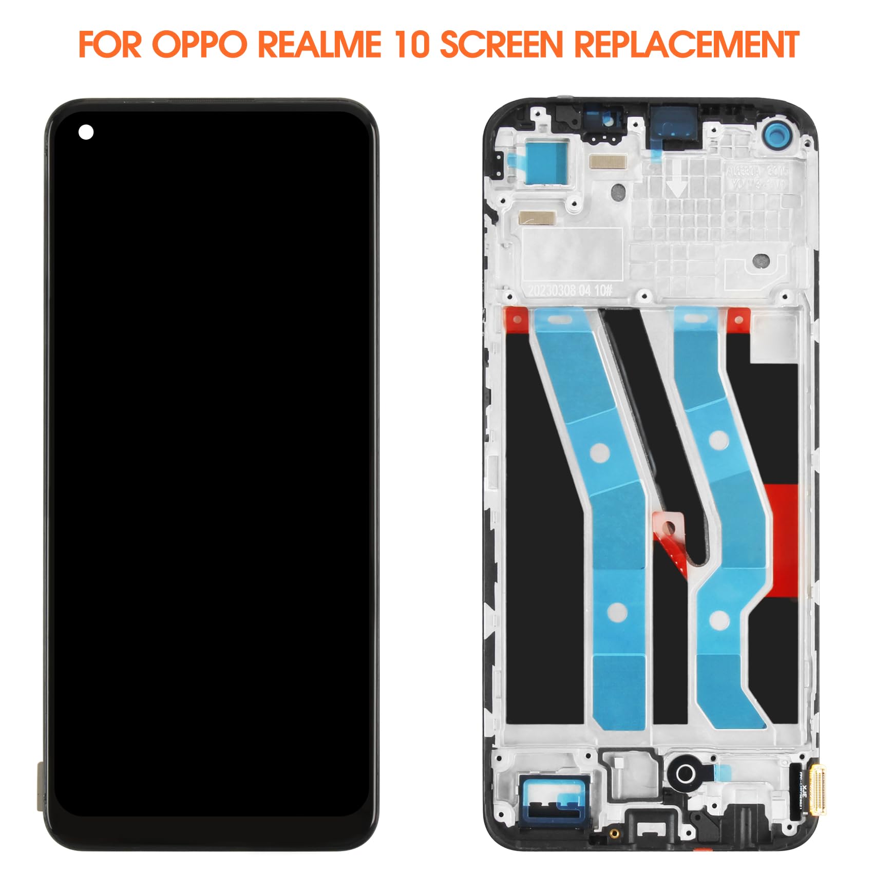 AGCUT Pantalla LCD para Realme 10 4G Pantalla LCD para Oppo Realme 10 4G RMX3630 6,4 Pulgadas Pantalla Digitalizer Touch Screen Asamblea Completa con Herramientas, Negro con Marco
