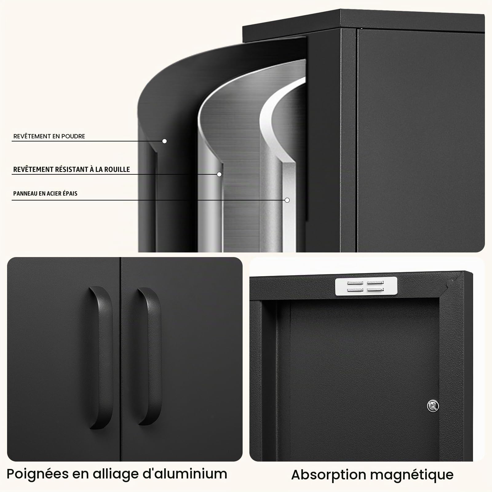 Sweiko Armoire de Rangement en Acier équipée de Deux Portes et de Deux étagères réglables, Meuble d'appoint Polyvalent, idéal pour Le Salon, la Cuisine ou la Chambre à Coucher (Black)