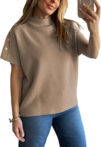 Lianlive Womens Short Sleeve Sweater Top Casual Turtleneck Knit Pullover Tops 2025 Fall Trendy Outfits