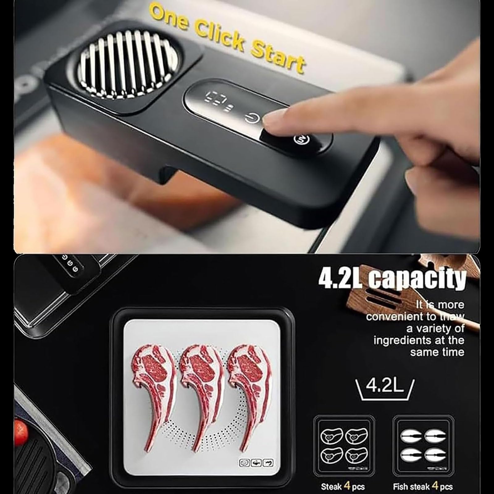 Elektrisches Auftaubrett, Smart Food Defrosting Tray, Schnelles Auftauen in 10 Minuten, USB wiederaufladbar, ideal für Fleisch und Meeresfrüchte, 4,2 l Kapazität
