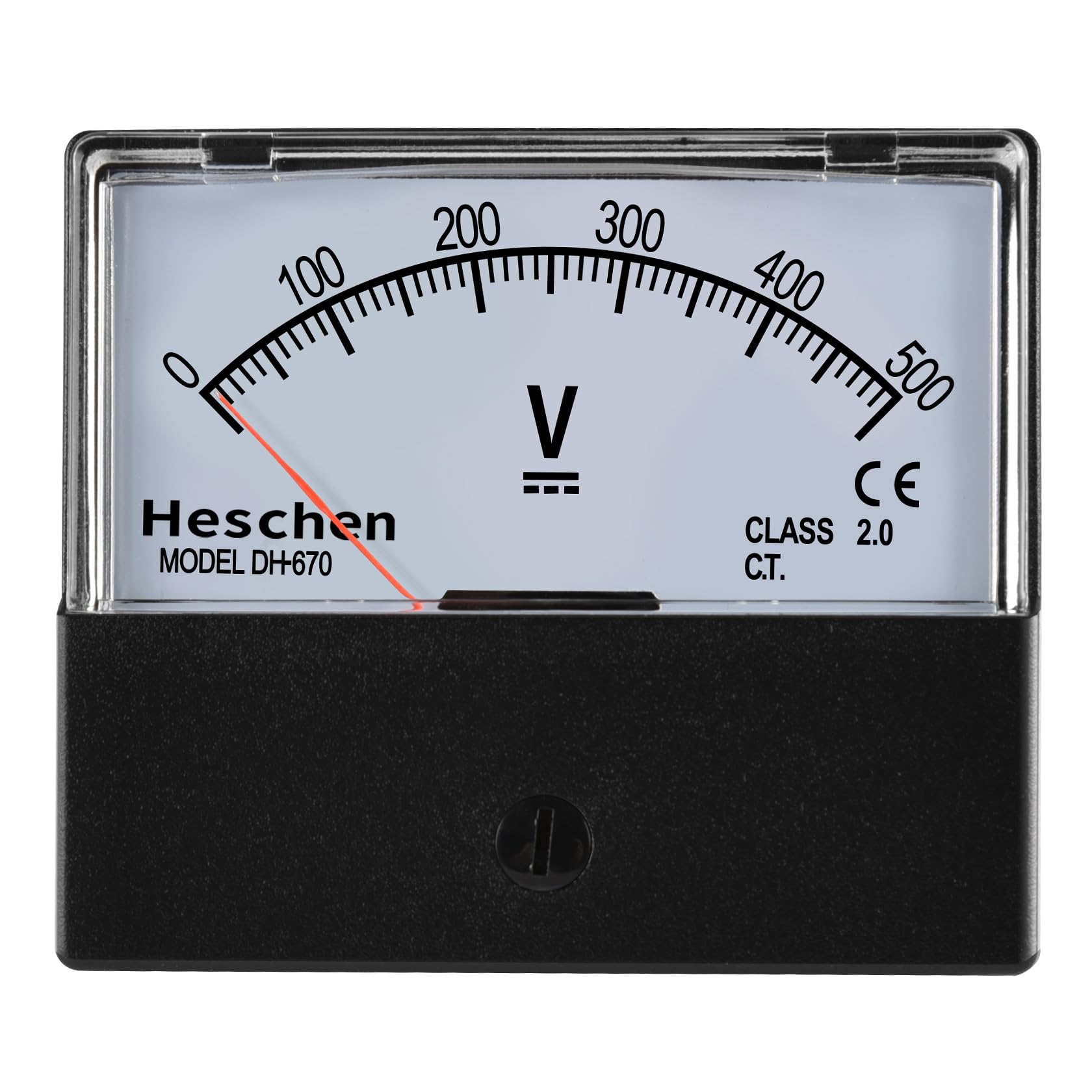Heschen - Voltometro rettangolare analogico, pannello per misurare la tensione, modello 670 stile CC 0-500 V, classe 2.0