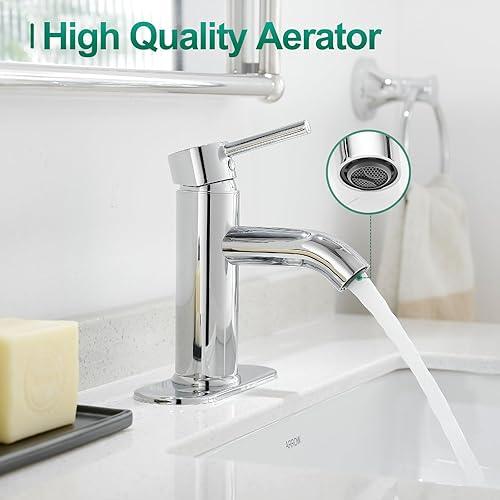 Miniatura 2 de VOTON Grifo de baño moderno cromado con una sola manija un agujero grifo de lavabo comercial lavatorio grifo de lavabo de tocador con mangueras de