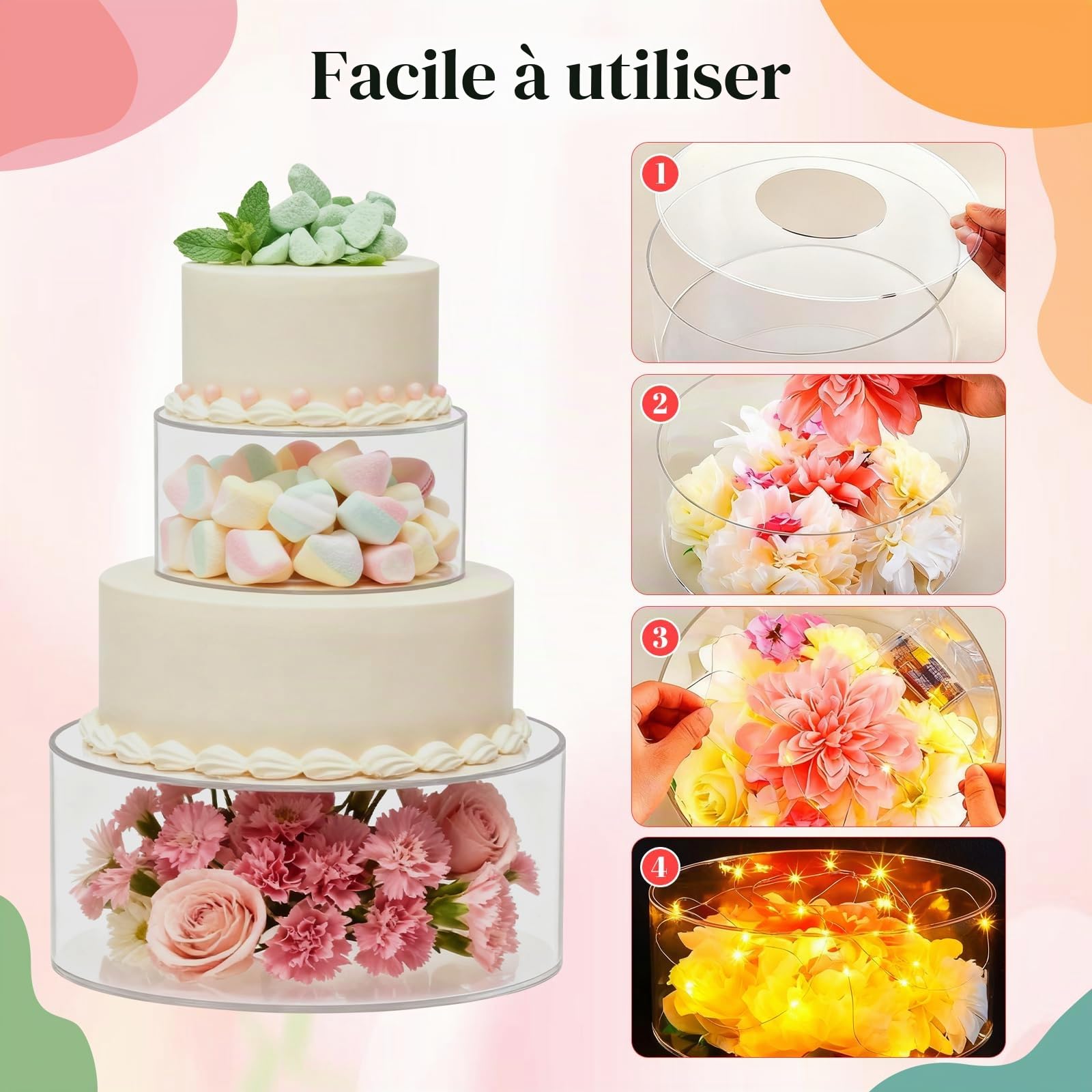 3 Pièces Présentoir à Gâteau en Acrylique