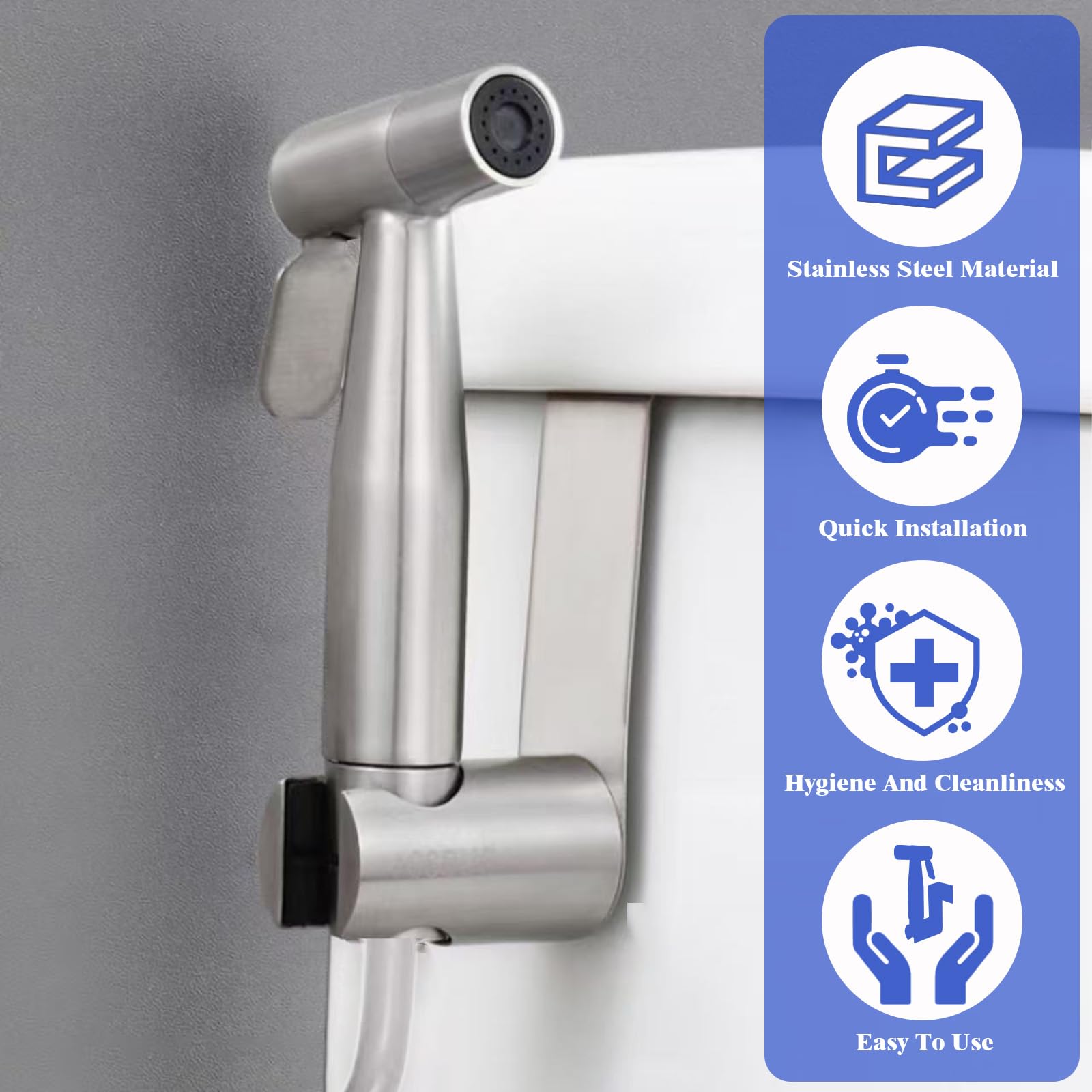 Doccetta per Bidet Kit, Doccino in Inossidabile, Spruzzatore WC con Tubo Flessibile 3M, Argento