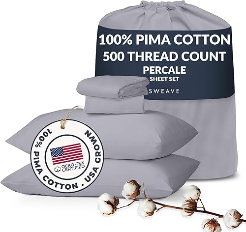 Sábanas de percal tamaño Queen, 100 % algodón pima, lujosas sábanas de 500 hilos, transpirables, ligeras, frescas, agradables al tacto, doble