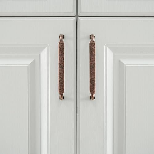 Miniatura 7 de Paquete de 10 tiradores de cobre antiguo de 5 pulgadas (5.039 in) con agujero central retro de bronce rojo para cajones, manijas vintage de cocina,