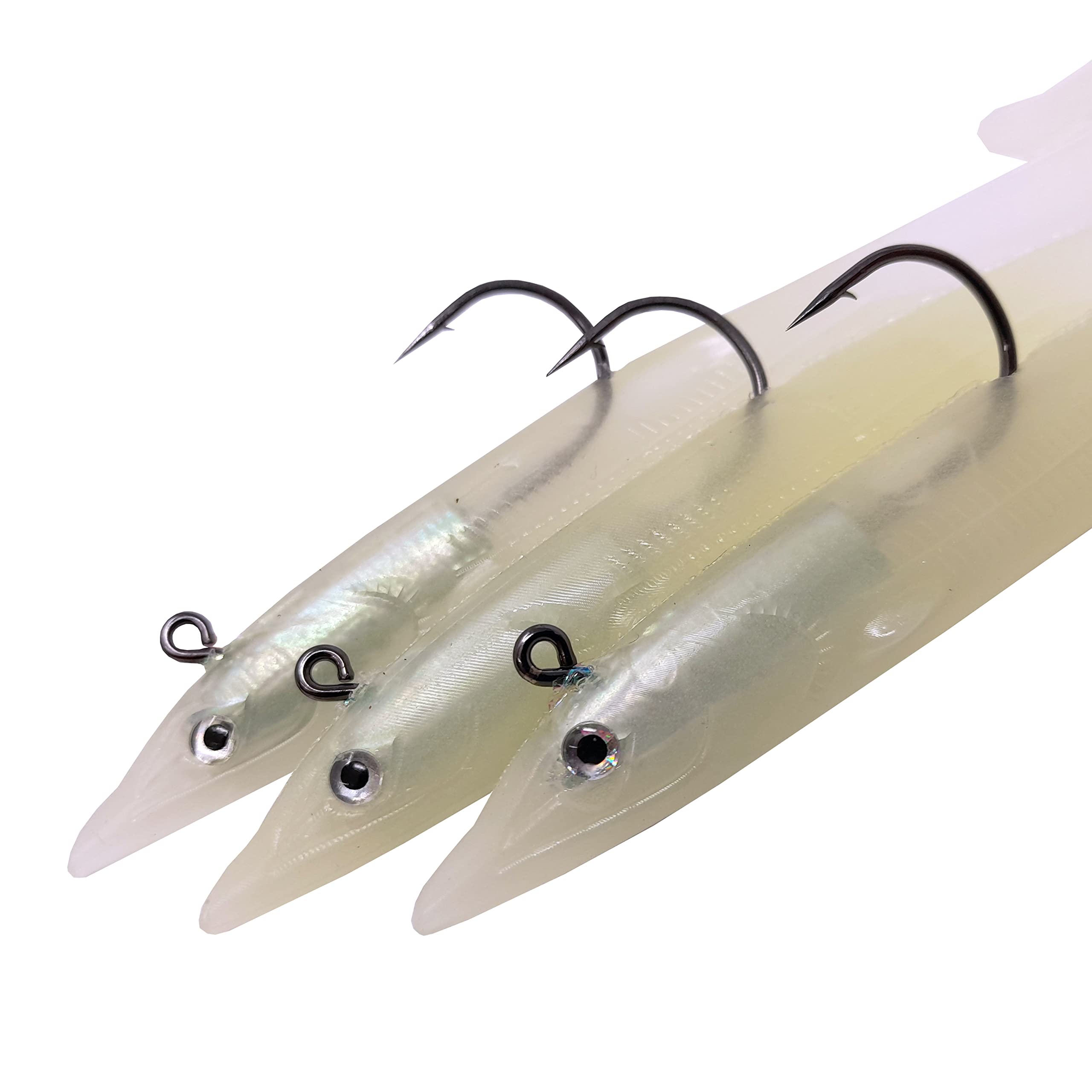 FLADEN Fishing - 3 Pack x 20cm Portland Sandeels Paddle Tail Weighted Softbait 20g Imitation Sea Lures - Size 3/0 Underbelly Hook (Luminous) [17-112001]