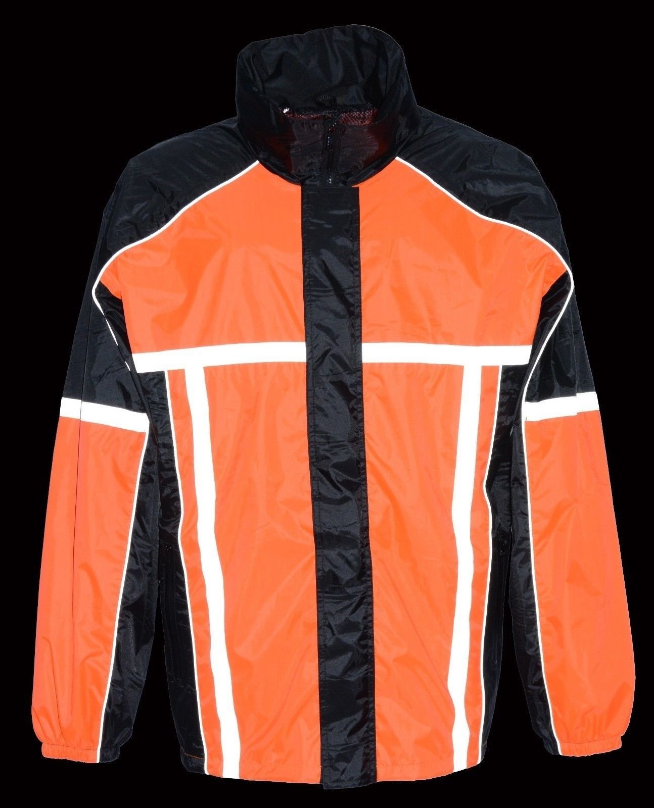 MEN'S MOTORCYCLE MOTORBIKE 100% NYLON RAIN SUIT GEAR BLACK ORANGE DURABLE NEW (2XL Regular)