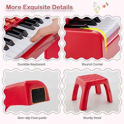 Miniatura 5 de Costzon Piano para niños, teclado de piano de juguete de 37 teclas con micrófono, taburete y soporte de música, piano electrónico portátil, juguete