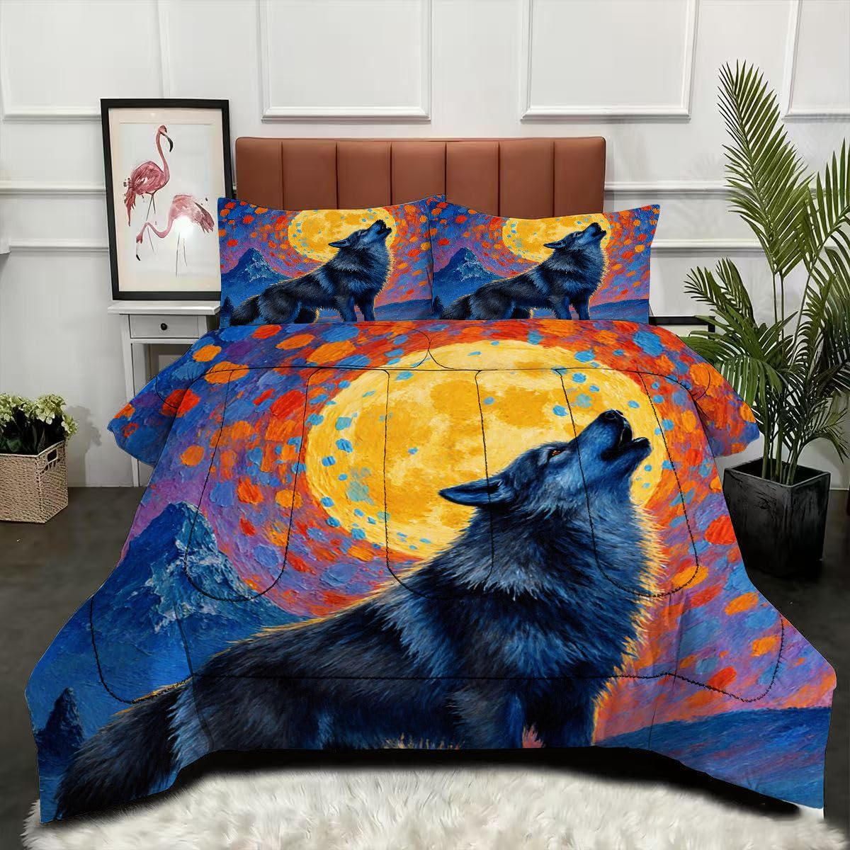 Couette 220 x 240 cm Loup imprimé 3D avec parure de lit réversible sans housse