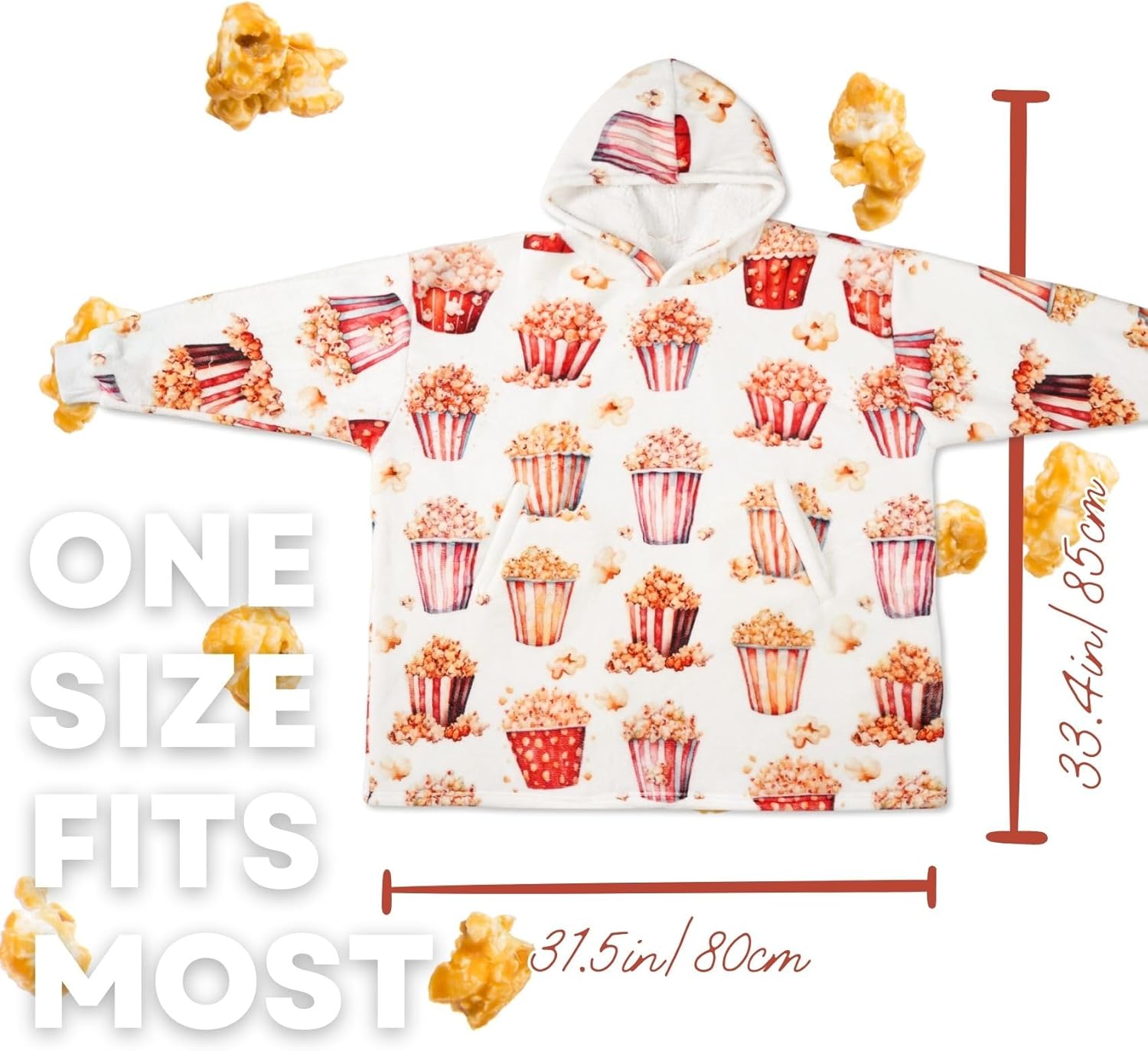 Popcorn Gifts for Women Movie Lovers, Cute Blanket Hoodie Gifts for Christmas, Birthday, One Size - Full Printed