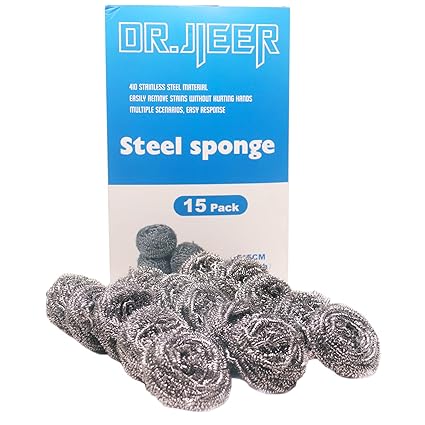 XXJXING 15 Pack Stainless Steel Scourers Sponges,Steel Wool scrubbers for stoves, pots, Cooker Hoods, etc. That are Difficult to Clean (15 Pack-Small 10 Gram)