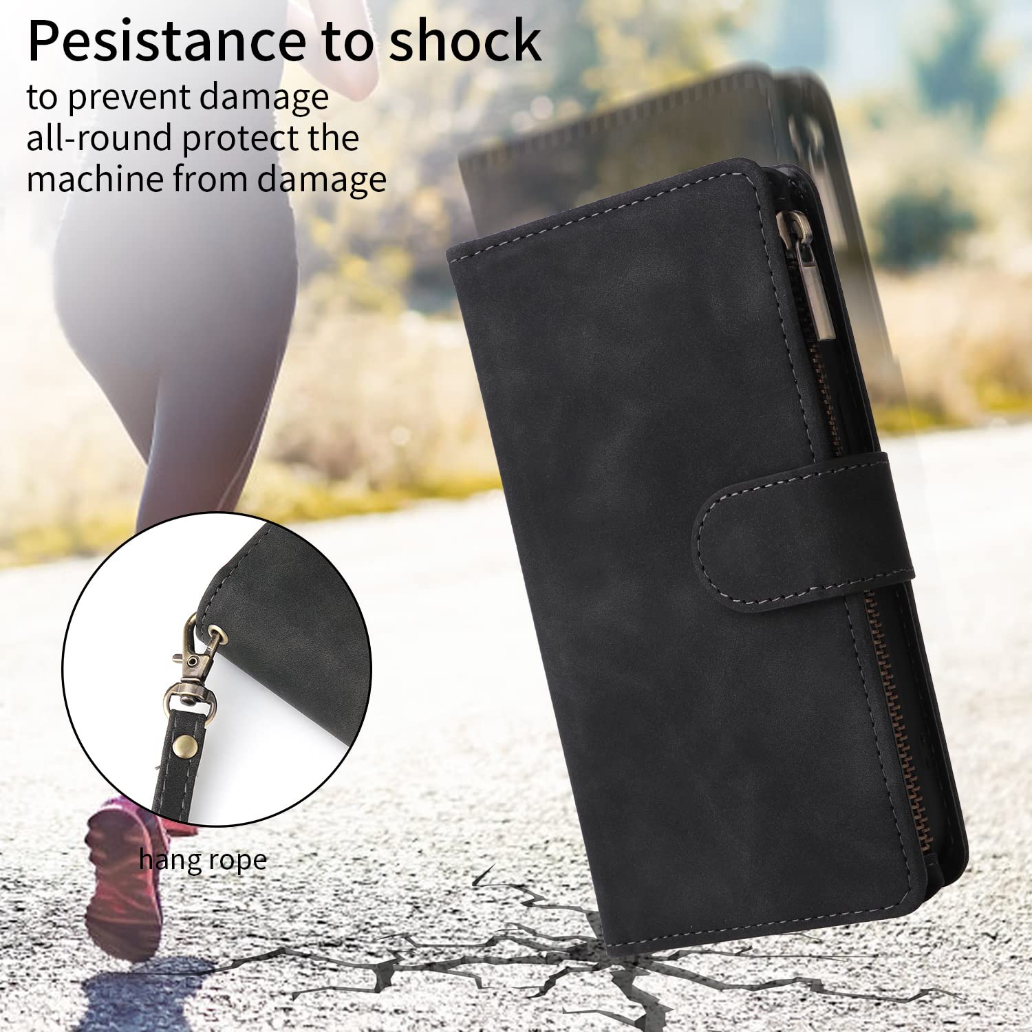QLTYPRI Case For IPhone 14 Pro, Large Capacity Leather Wallet Case 6 Card Holder & 1 Zipper Pocket Kickstand Wrist Strap Magnetic Case For IPhone 14 - View #12