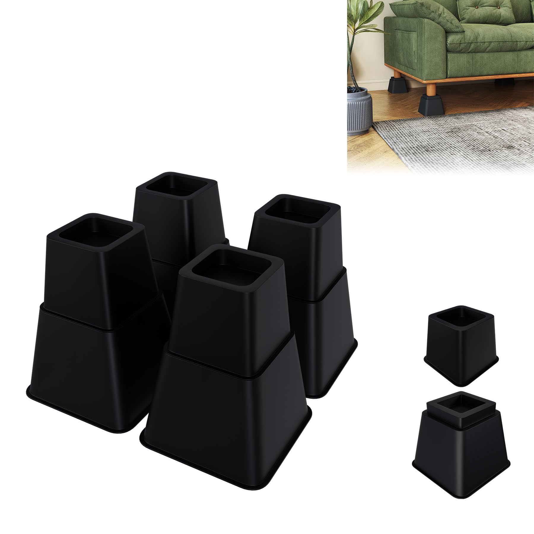 Elevadores para muebles Froadp ajustables en altura de 10 cm y 15 cm juego de 8 unidades cuadrados