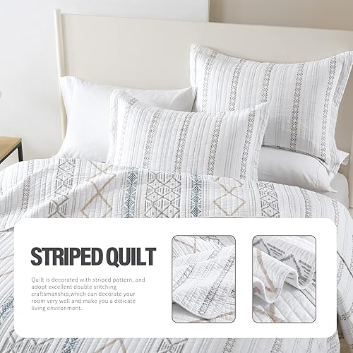Miniatura 5 de Y-PLWOMEN Colcha geométrica tamaño King  Colcha 100% algodón tamaño King, juego de edredón a rayas, colcha ligera bohemia tamaño King para todas las