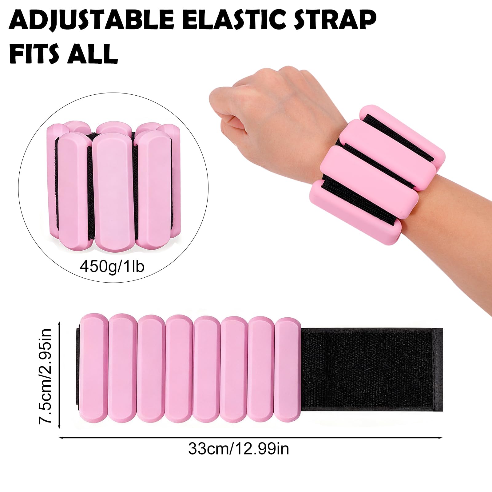 Zorplex 2 Pezzi Pesi da Polso, Pesi da Caviglia Regolabili (0,45 kg ciascuno), Bracciali Fitness Portatili per Camminata, Jogging, Yoga, Pilates, Aerobica ed Esercizi in Palestra
