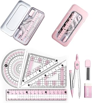 Protractor and Compass Set,Geometry Set,Maths Set,Compass Maths,ProtractorSet,RulerSet,Maths Sets for Secondary School,School Supplies for Students Girls Teaching Exam Stationery,Students Gifts Stuff