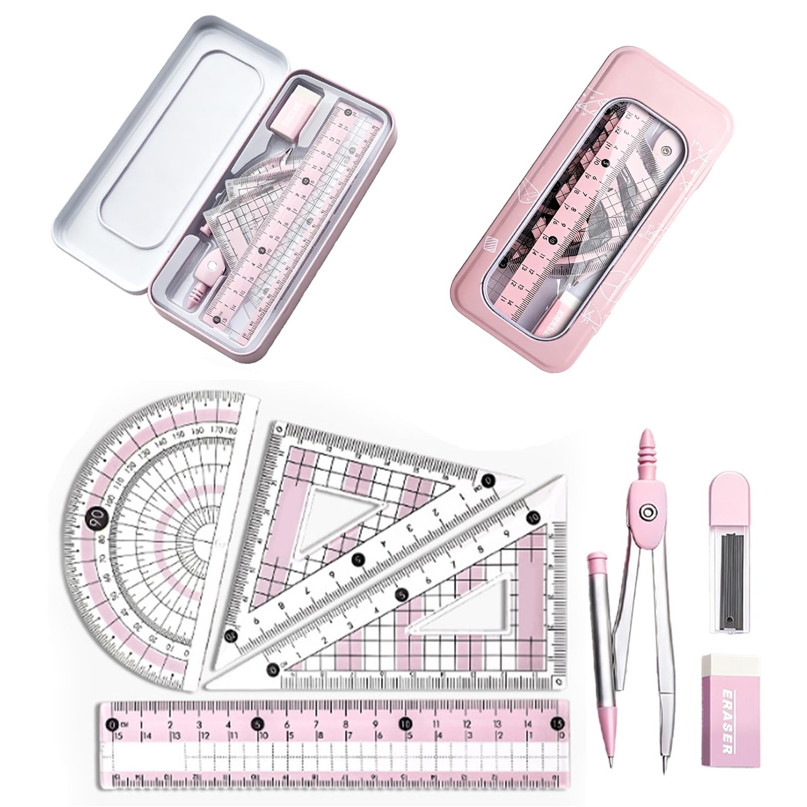 Protractor and Compass Set,Geometry Set,Maths Set,Compass Maths,ProtractorSet,RulerSet,Maths Sets for Secondary School,School Supplies for Students Girls Teaching Exam Stationery,Students Gifts Stuff