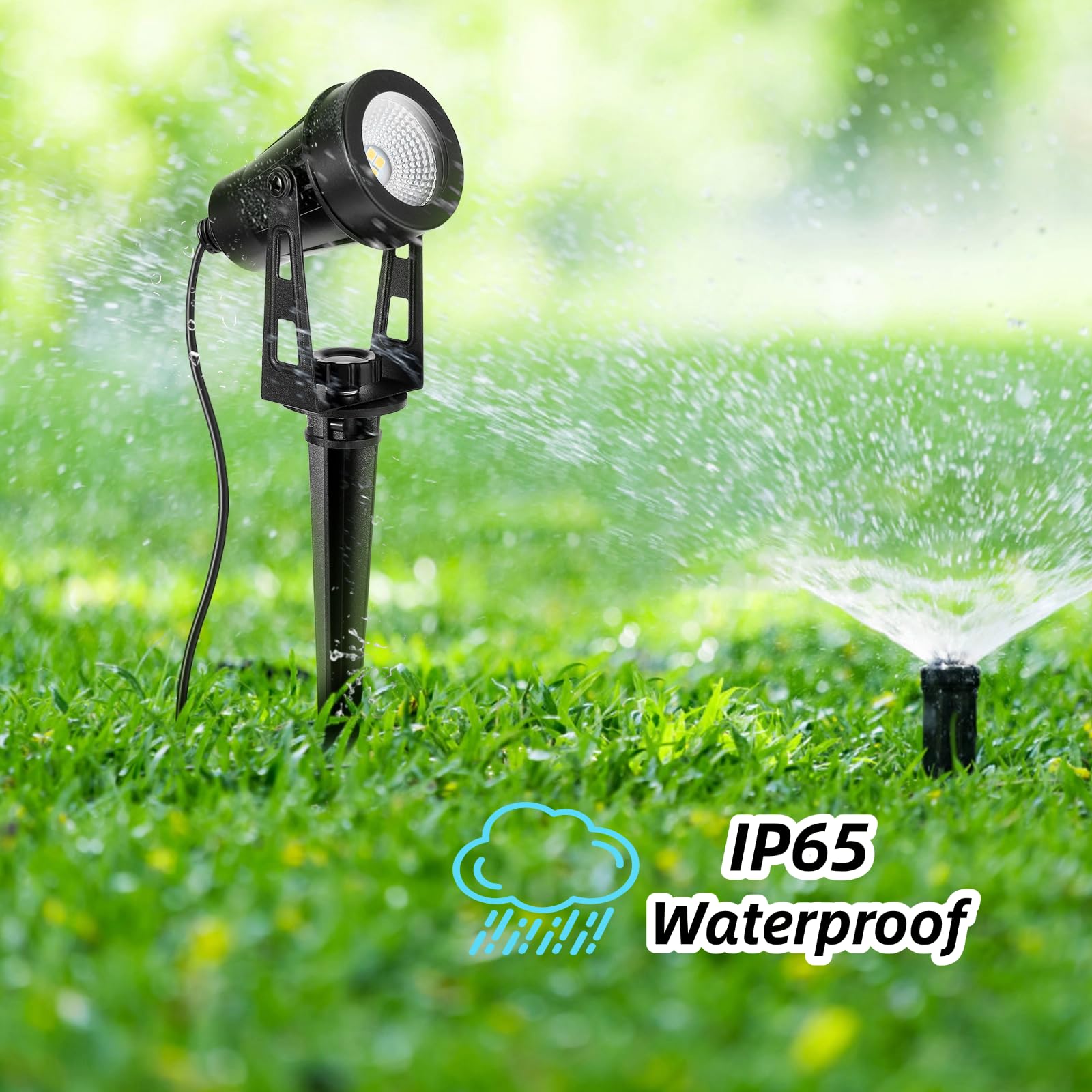 HUAEU Garden Spotlights Mains, 21 M, 6-in-1 Outdoor LED Spotlight, Warm White, 3000 K, 12 V, IP65 Waterproof Garden Uplighter - Image 4
