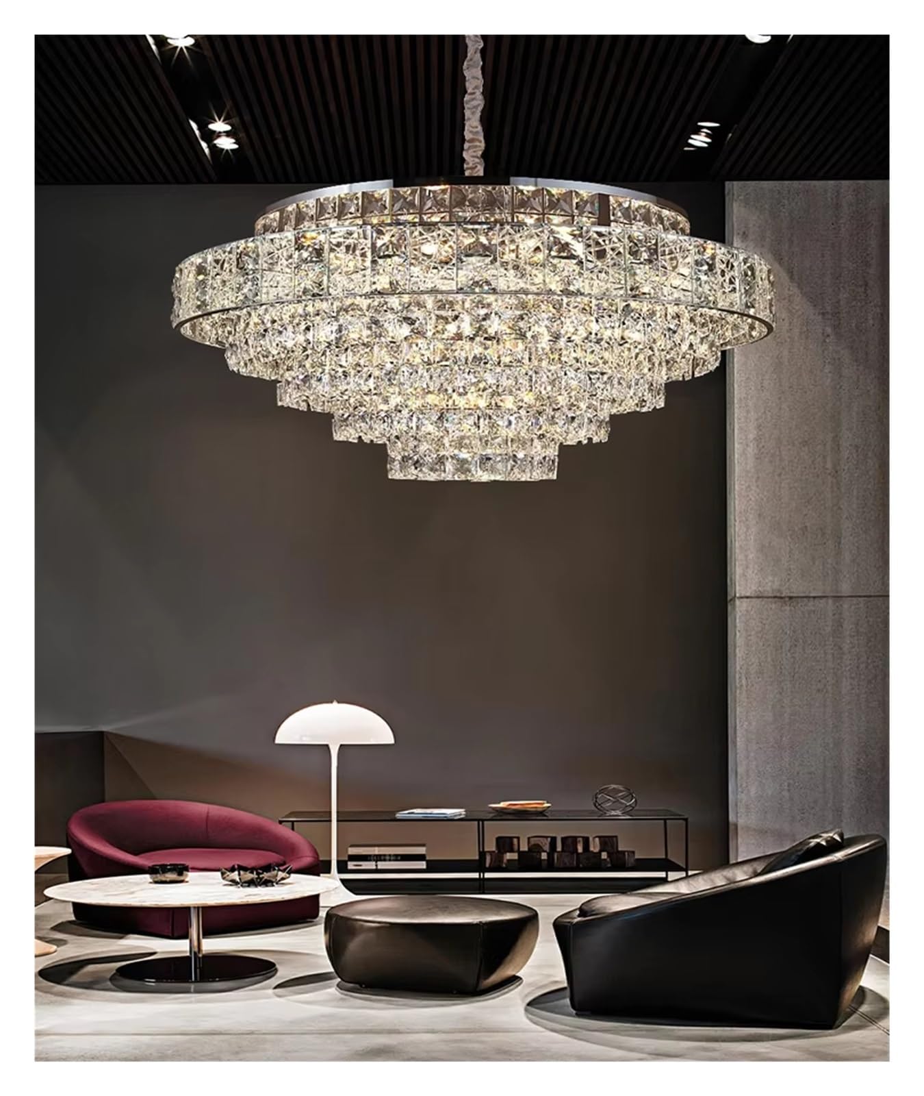 IvyLoutish Luxury Glittering Crystal Long Pendant Lights Modern Lustres LED Oval Hanging Lamps for Ceiling Home Decor Dining Room