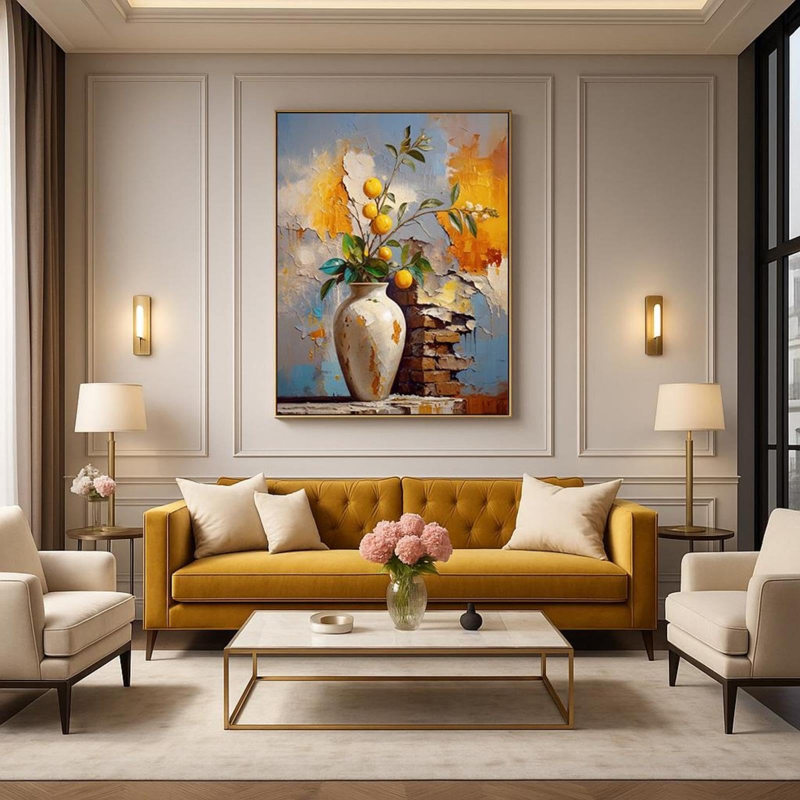 Impression sur toile abstraite vase de citron avec cadre premium - 7