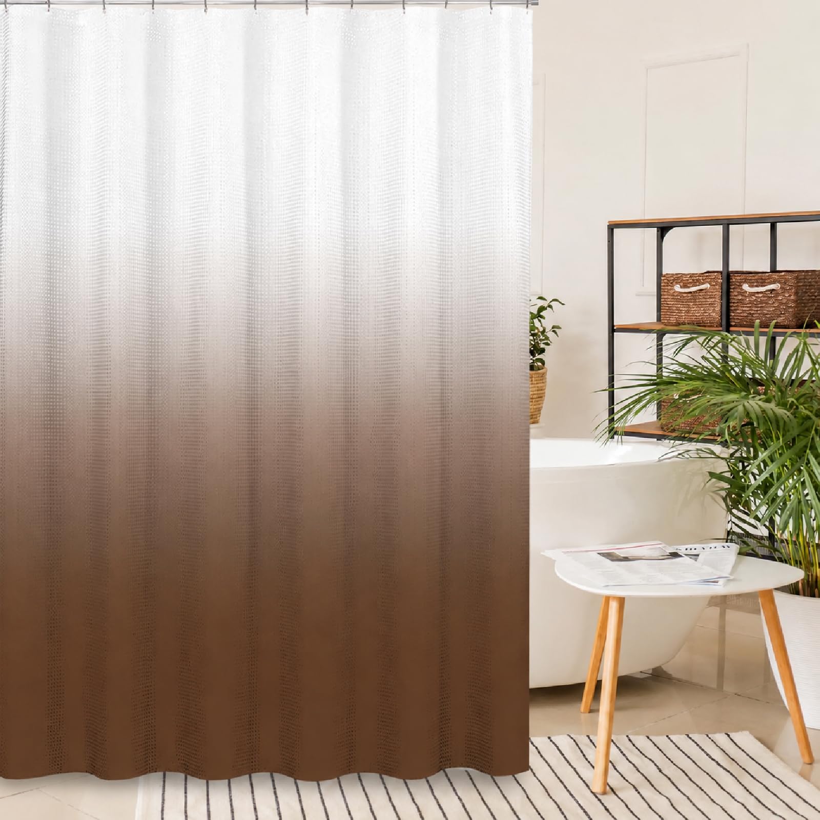 Tenda da doccia da 220 x 200 cm, marrone, ombré, moderna, antimuffa, lavabile, impermeabile, in poliestere, con 12 ganci, per docce e vasche da bagno