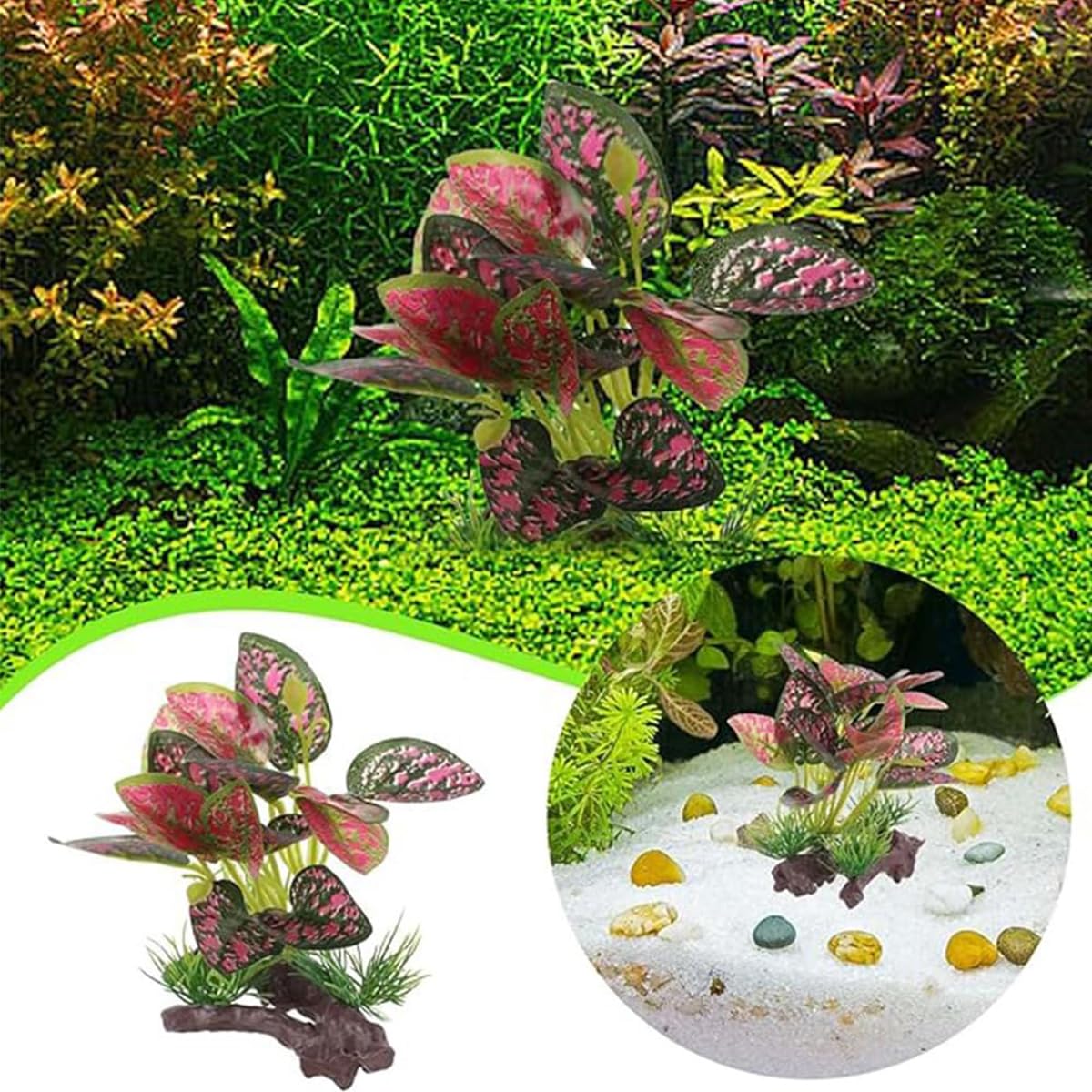 Laroal 2 Pieces Reptile Artificial Simulation Plants Reptile Accessories Terrarium Plant Decoration Supplies Aquarium Fish Tank Plants Amphibian Habitat Hiding Tank - Image 4
