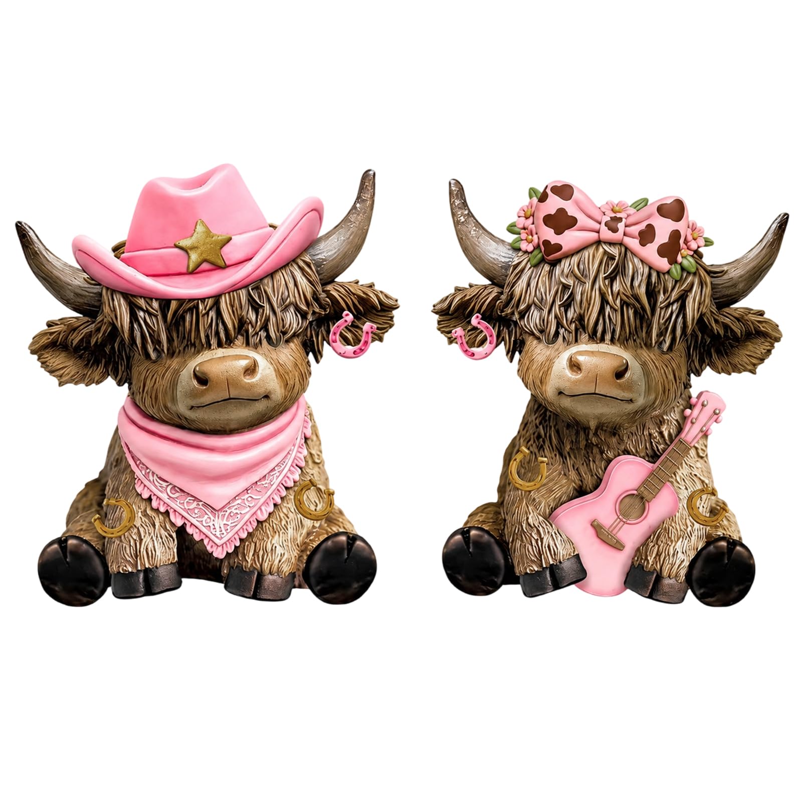QhgPnt 2 Pcs Highland Cow Ornaments, Wooden Highland Cow Garden Ornaments Outdoor & Indoor, Decorative Accessories for Living Room Shelf, Wooden Figurines, Highland Cow Gifts for Women Men