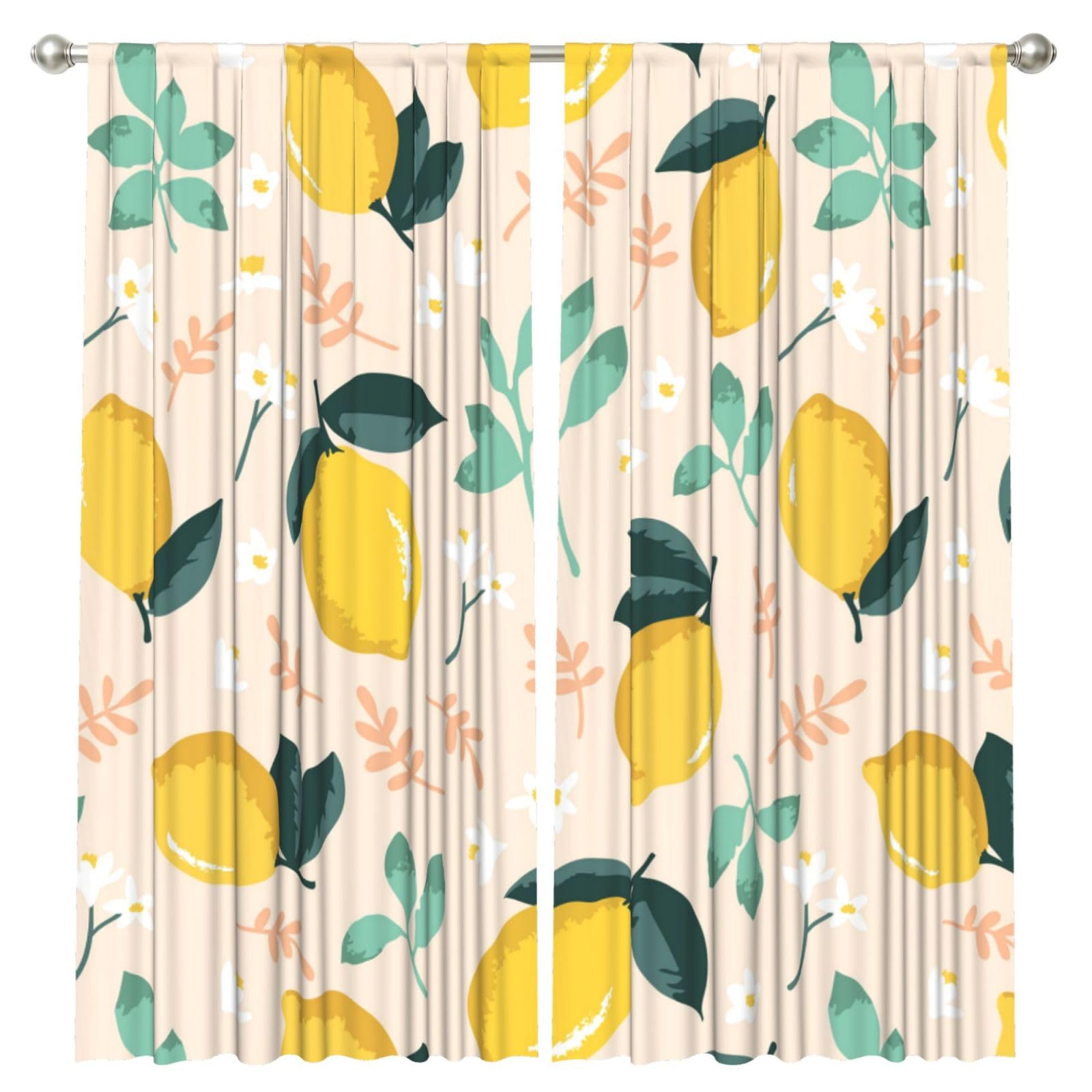InOmak Fresh Yellow Lemons Summer Fruits, 2 Panels Window Curtains 52 x 84 Inch Blackout Curtains for Living Room Bedroom