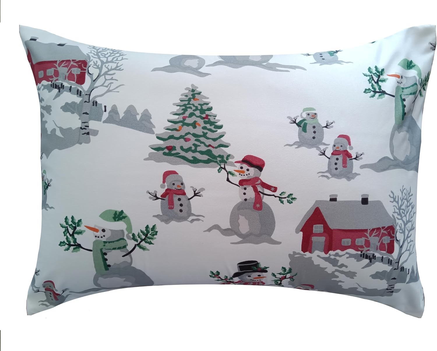 Christmas Snowman Print ELLA & MAX Toddler Travel Pillowcase. Soft & Cuddly. Fits 13x18 & 14x19 Toddler Pillows. Easy to wash & no Ironing. Handmade in USA. (Snowman Print)