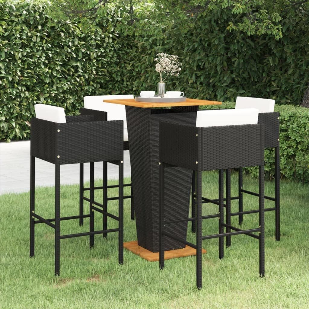5 Piece Patio Bar Set with Cushions,Backyard Decor,Backyard Sofa Suit,Outdoor Furniture,Casual Table Chairs,Perfect for Indoor, Outdoor Garden, Lawn, and Backyard, Poly Rattan Black