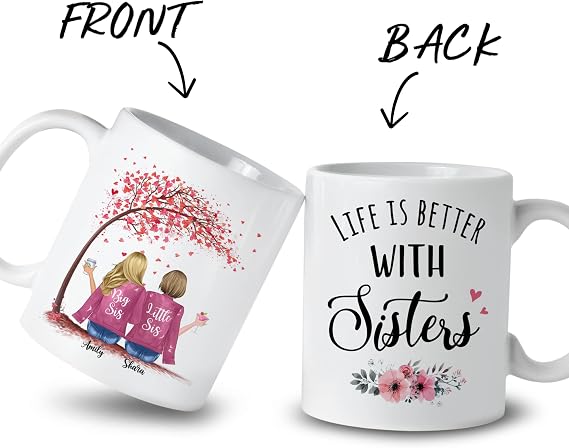 Gossby Personalized Big Sis Little Sis Mug - Custom Sister Names Gift
