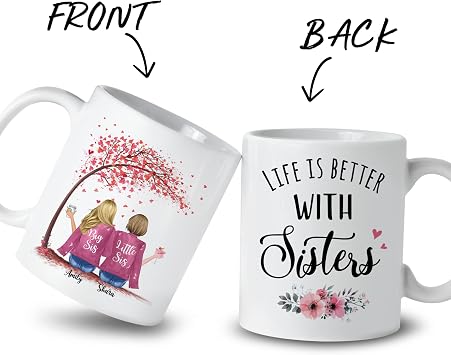 Gossby Personalized Big Sis Little Sis Mug - Custom Sister Names Gift