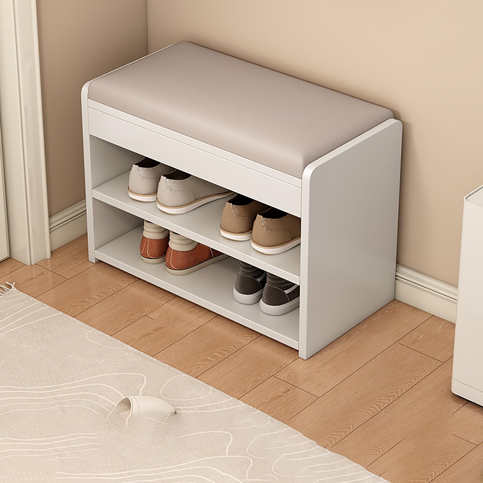 GDMDPTE Modern 2-Tier Shoe Storage Bench Upholstered Entryway Stools Design for Front Door Stylish Shoe nizer Fur Space-Saving Entry Storage Solution