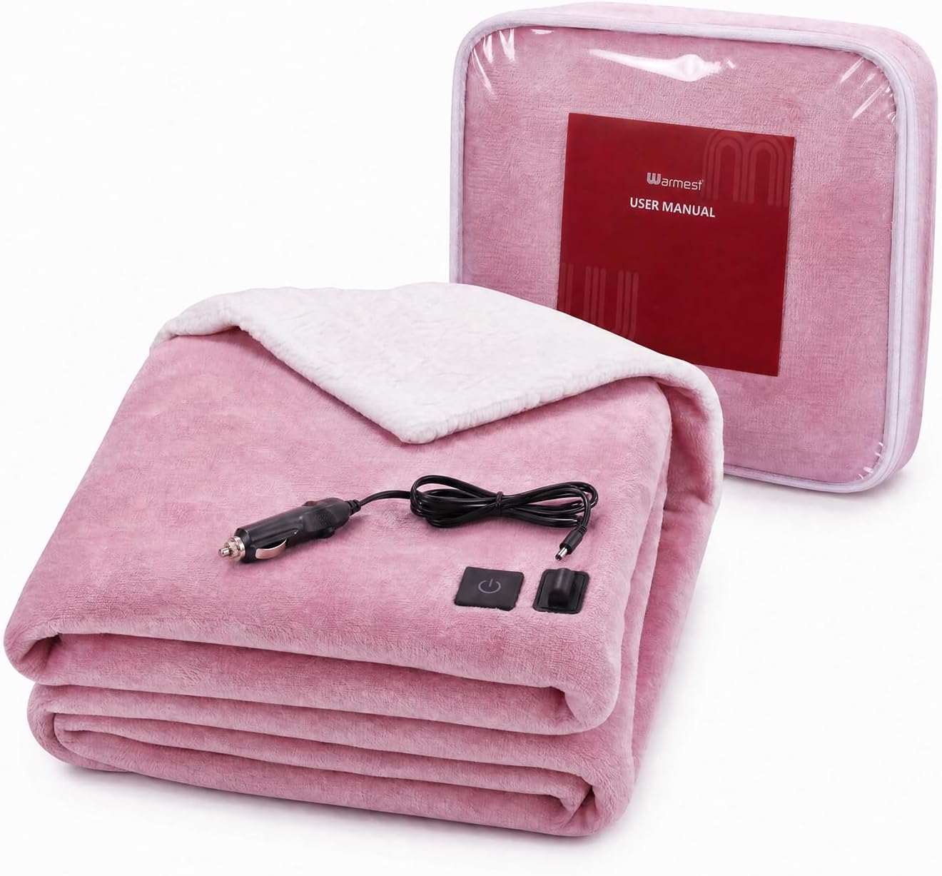 Car Heated Blanket 12V Electric Blanket, 59 x 43 Inch, Pink