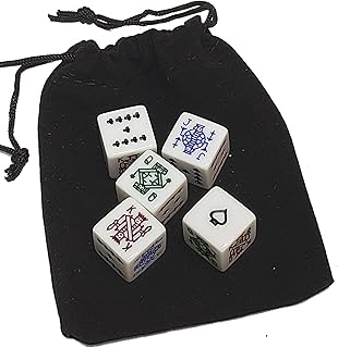 Cyber-Deals Poker Dice (White) with Storage Pouch (Set of 05 Dice)