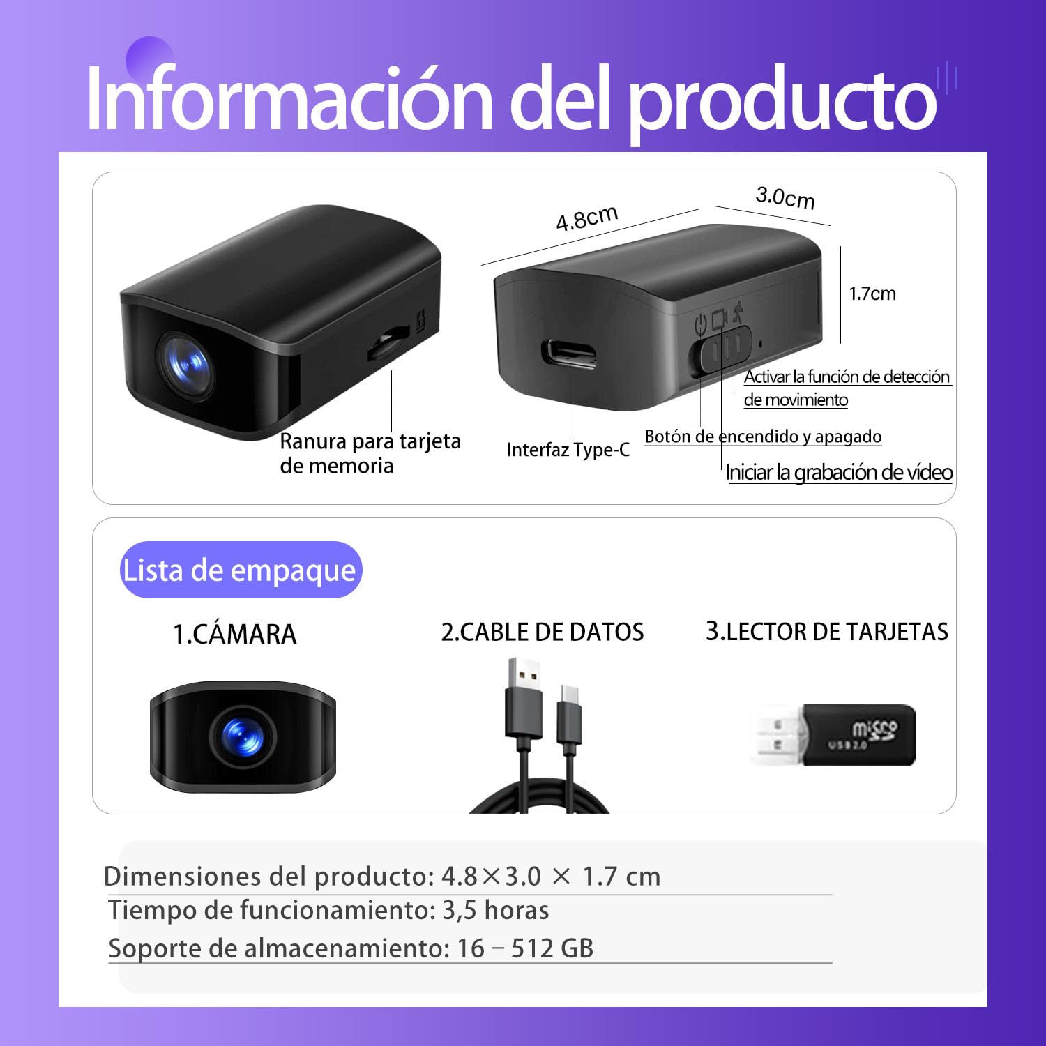 Mini Cámara de Niñera HD 1080P - Mini Cámara Espía - Detección de Movimiento, Grabación en Bucle, Visión Nocturna Automática, Sensor de Gravedad