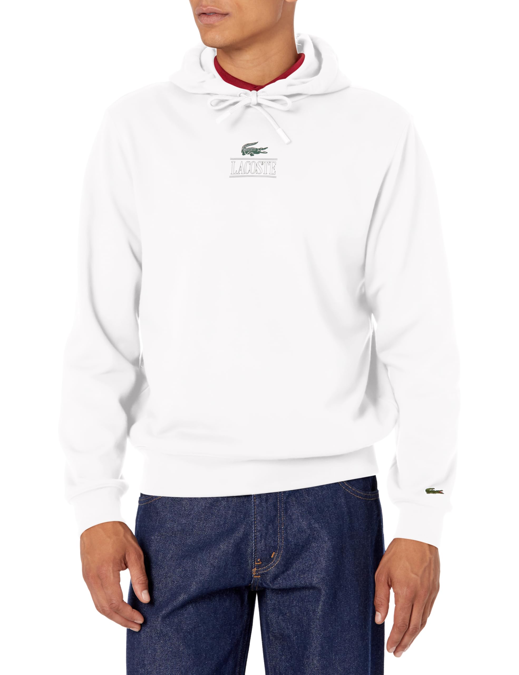 Lacoste Men's Minimal Croc Hooded Sweatshirt, Blanc, Small