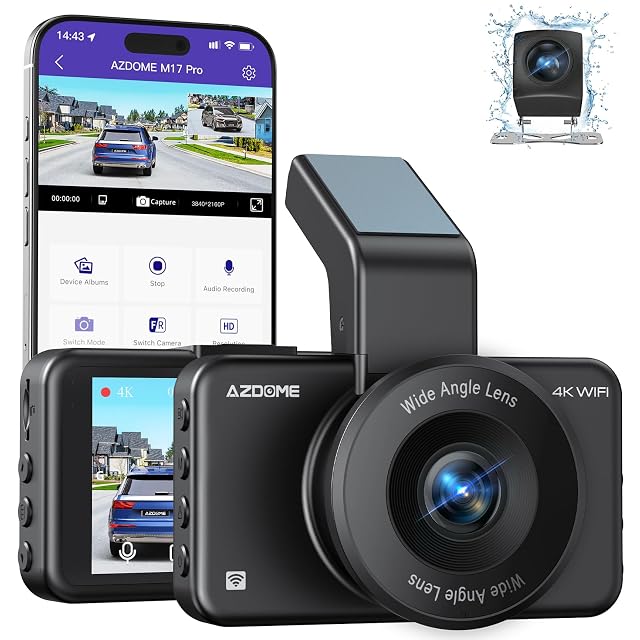 AZDOME ADAS Dash Cam Front and Rear 4K 1080P Free 64GB Card WiFi 6 Dashcam Voice Control Dash