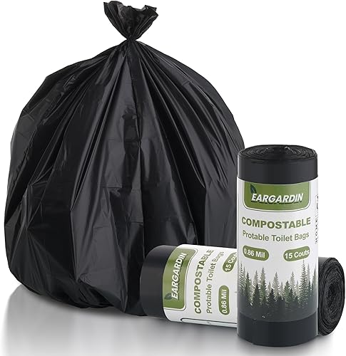 Bolsas de basura de 5 galones, bolsas de inodoro portátiles compostables, bolsa de basura de abono extra gruesa de 0.86 mil para camping, viajes,