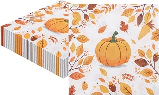 20PCS Thanksgiving Disposable Paper Napkins, Decorative Pumpkin Paper Lunch Napkins for Restaurants, Bar, Parties & Daily Use - 13×13 In