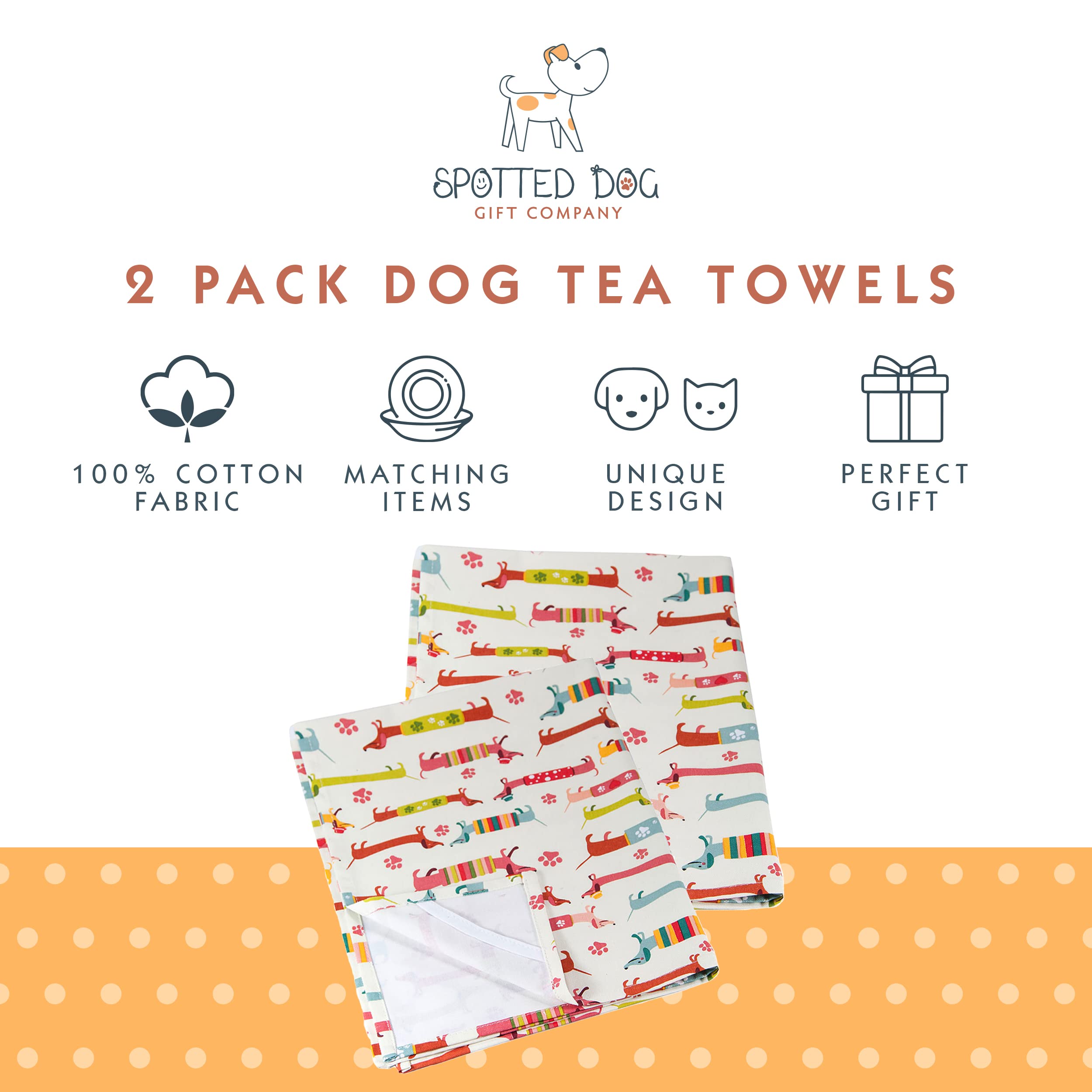 SPOTTED DOG GIFT COMPANY Set 2 Strofinacci Cucina Cotone 100% 50x70cm, Canovacci Assorbenti Lavabili, Asciugapiatti con Bassotto, Regali per Amanti dei Cani (Confezione da 2)