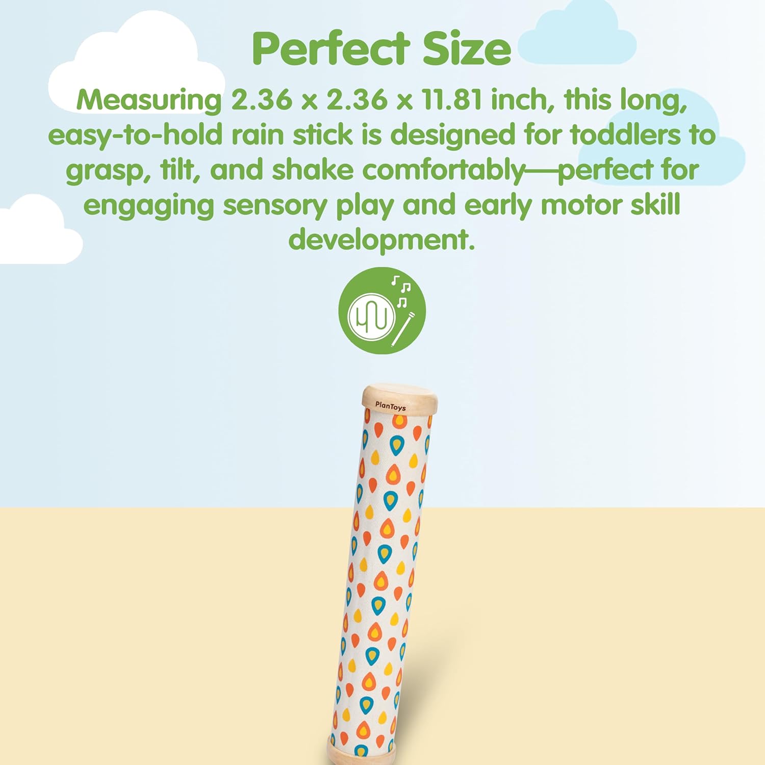 PlanToys® Wooden Rain Maker Musical Toy for Toddlers | Baby Rain Stick for Sensory & Auditory Development | Eco-Friendly Educational Toy for 12+ Months