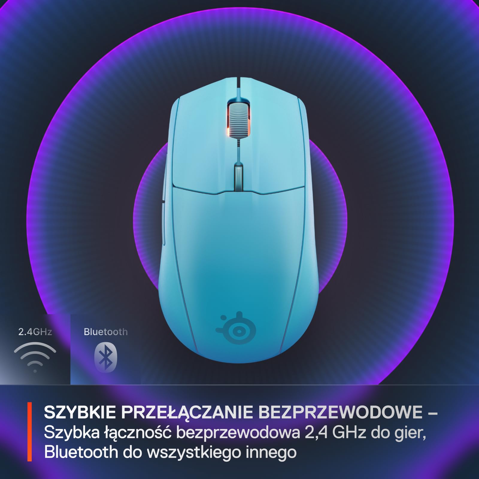 SteelSeries mysz do gier Rival 3 Wireless Gen 2 – 2,4 GHz i Bluetooth – Sensor optyczny TrueMove Air 18 000 DPI – Wytrzymała do 60 milionów kliknięć – Niska waga – Ślizgacze 100% PTFE - Aqua