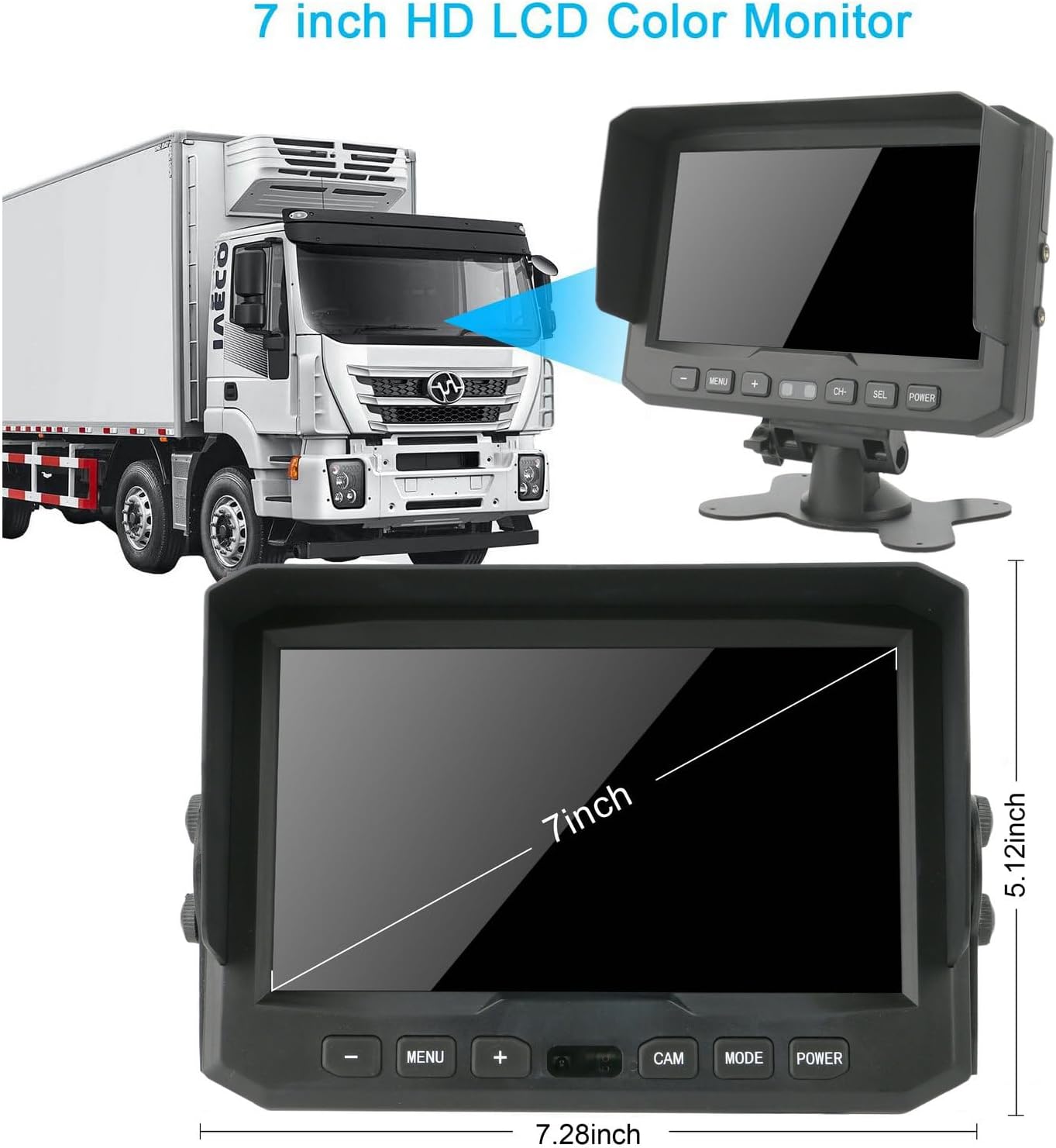 TECKEEN Truck 1080P HD Backup Camera System,High Defenition cab cam Camera with 7 inch Monitor+ 4 PIN Camera Cable for Bus/Truck/Van/Trailer/RV/Camper/Motor Home/Vehicle